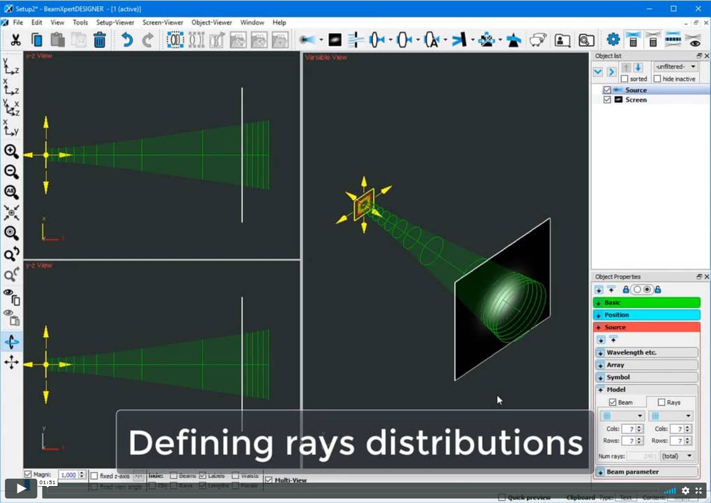 BeamXpertDESIGNER - Das Definieren von optischen Verteilungen im Ray Modell für die Aberrationsanalyse