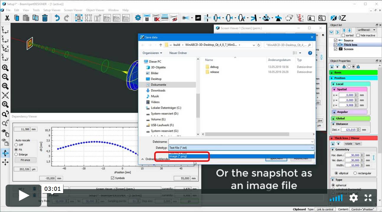 BeamXpertDESIGNER - Using the dependency viewer to optimize optical setups for laser radiation