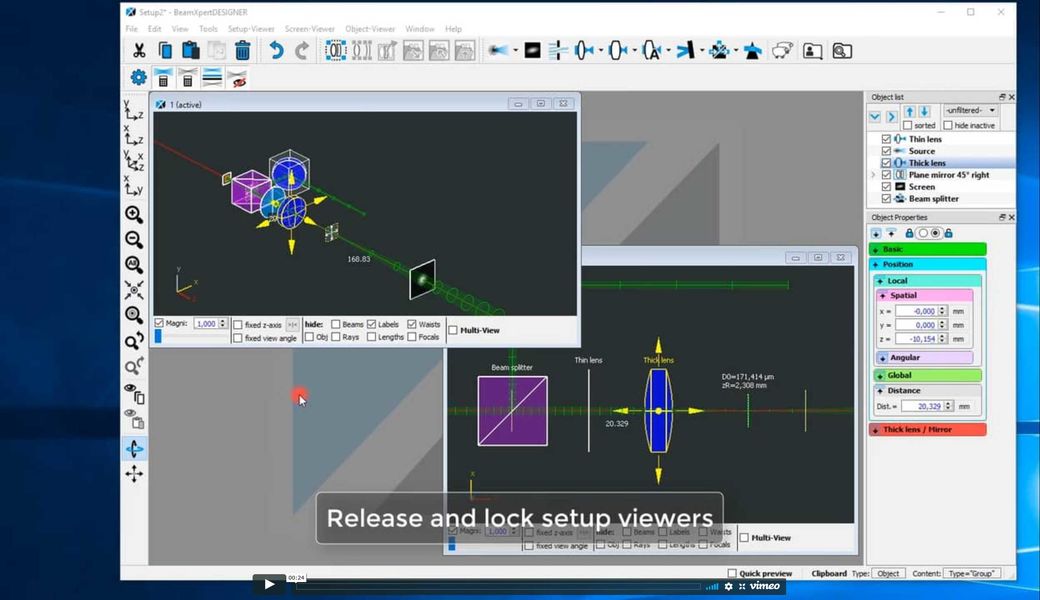 Insert the Setup Viewer in the main window of BeamXpertDESIGNER and free it from there for more overview